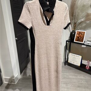 SHEIN Black and Cream Midi Dress